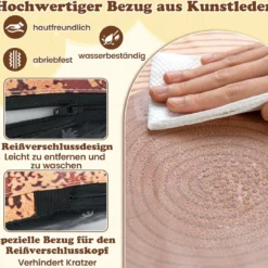 3 tlg. Kinder Baumstumpf Hocker Set mit Holzmuster & Unterschiedliche Höhen Bodenkissen Braun