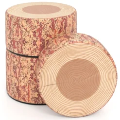 3 tlg. Kinder Baumstumpf Hocker Set mit Holzmuster & Unterschiedliche Höhen Bodenkissen Braun