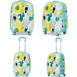 2 tlg Kindergepäck Flamingosblid Reisekoffer Kinderkoffer + Rucksack Blau