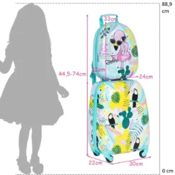 2 tlg Kindergepäck Flamingosblid Reisekoffer Kinderkoffer + Rucksack Blau