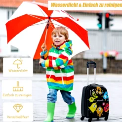 2 tlg Kindergepäck Monstersbild Reisekoffer Kinderkoffer + Rucksack Schwarz