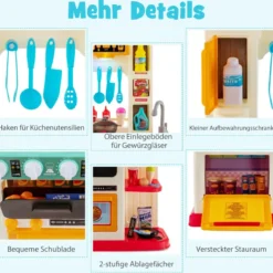 38 TLG. Kinderküche mit Lichter Kinderspielküche mit Wasserpumpe Rosa