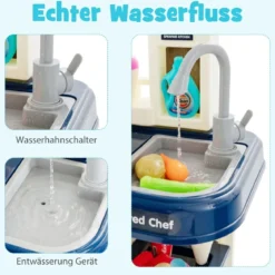 38 TLG. Kinderküche mit Lichter Kinderspielküche mit Wasserpumpe Blau