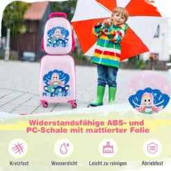 2tlg Kinderkoffer + Rucksack aus Kunststoff Kindertrolley Kindergepäck 12"+16" Mermaid