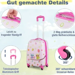 2tlg Kinderkoffer + Rucksack aus Kunststoff Kindertrolley 12