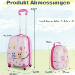 2tlg Kinderkoffer + Rucksack aus Kunststoff Kindertrolley 12
