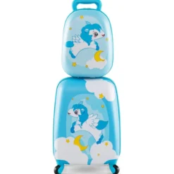 2tlg Kinderkoffer + Rucksack aus Kunststoff Kindertrolley Kindergepäck 12"+16" Blau Einhorn