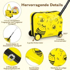 2tlg Kinderkoffer + Rucksack 47 cm Langer Aufsitzkoffer und 30 cm Breiter Rucksack Gelb