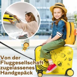 2tlg Kinderkoffer + Rucksack 47 cm Langer Aufsitzkoffer und 30 cm Breiter Rucksack Gelb