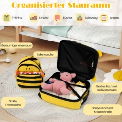 2tlg Kinderkoffer + Rucksack 12”+16” Kindertrolley Kindergepäck mit Anti-Verlust-Seil Bienen