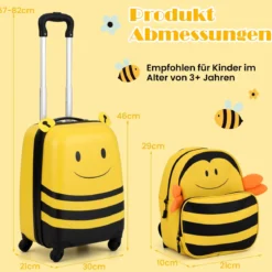 2tlg Kinderkoffer + Rucksack 12”+16” Kindertrolley Kindergepäck mit Anti-Verlust-Seil Bienen