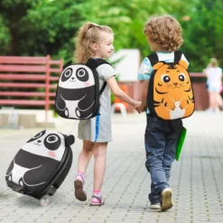 2 TLG Kinderkoffer & Rucksack mit Rollen & 3 stufigem Teleskopgriff 12”+16” Kindertrolley Panda