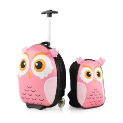 2 TLG Kinderkoffer & Rucksack mit Rollen & 3 stufigem Teleskopgriff 12”+16” Kindertrolley Eule