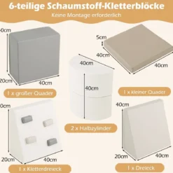 6 TLG. Kinder Schamstoff Bausteine mit Kletterfelsen zum Klettern & Krabbeln mit Klettverschlüsse