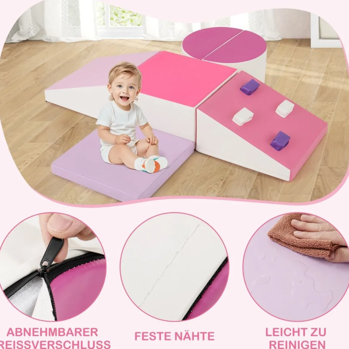 6 TLG. Kinder Schamstoff Bausteine mit Kletterfelsen zum Klettern & Krabbeln mit Klettverschlüsse