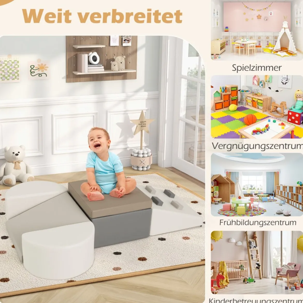 6 TLG. Kinder Schamstoff Bausteine mit Kletterfelsen zum Klettern & Krabbeln mit Klettverschlüsse