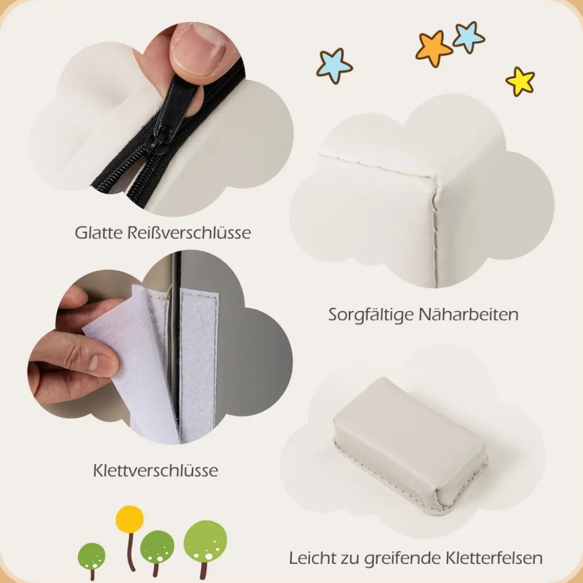 6 TLG. Kinder Schamstoff Bausteine mit Kletterfelsen zum Klettern & Krabbeln mit Klettverschlüsse
