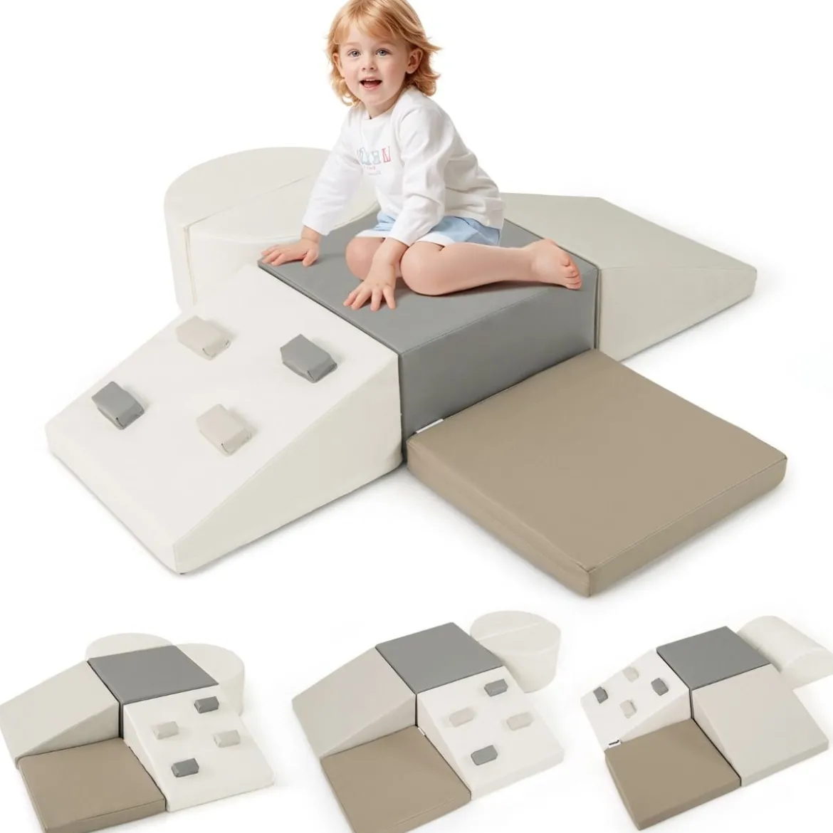 6 TLG. Kinder Schamstoff Bausteine mit Kletterfelsen zum Klettern & Krabbeln mit Klettverschlüsse