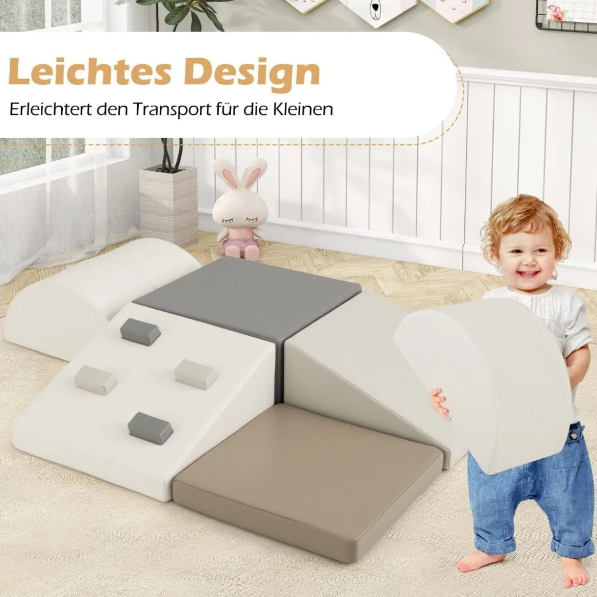 6 TLG. Kinder Schamstoff Bausteine mit Kletterfelsen zum Klettern & Krabbeln mit Klettverschlüsse