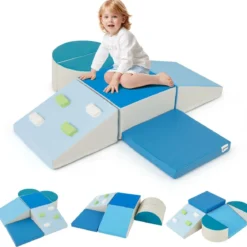 6 TLG. Kinder Schamstoff Bausteine mit Kletterfelsen zum Klettern & Krabbeln mit Klettverschlüsse
