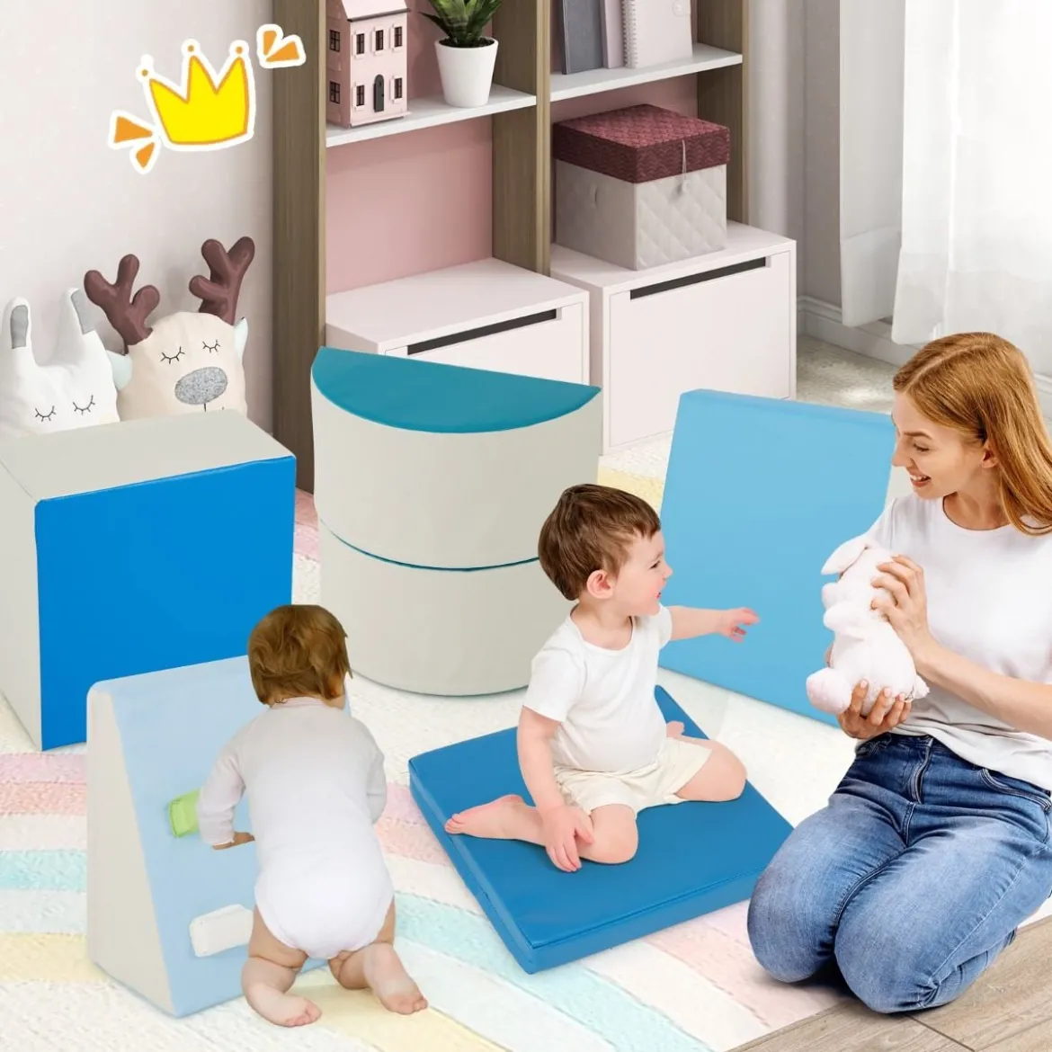 6 TLG. Kinder Schamstoff Bausteine mit Kletterfelsen zum Klettern & Krabbeln mit Klettverschlüsse