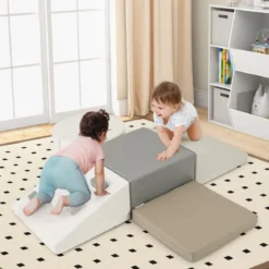 6 TLG. Kinder Schamstoff Bausteine mit Kletterfelsen zum Klettern & Krabbeln mit Klettverschlüsse