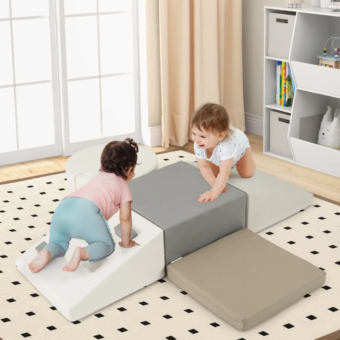 6 TLG. Kinder Schamstoff Bausteine mit Kletterfelsen zum Klettern & Krabbeln mit Klettverschlüsse