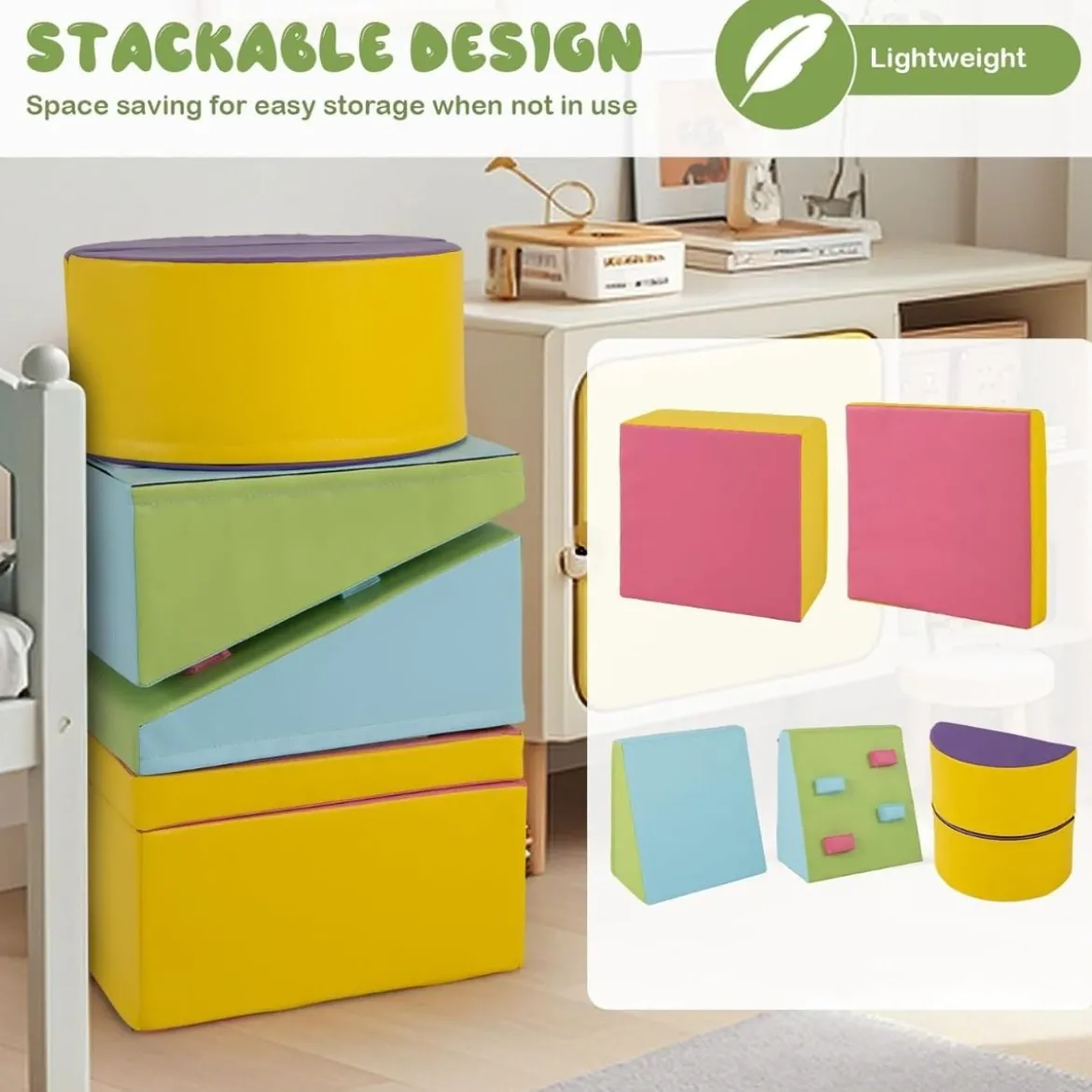 6 TLG. Kinder Schamstoff Bausteine mit Kletterfelsen zum Klettern & Krabbeln mit Klettverschlüsse
