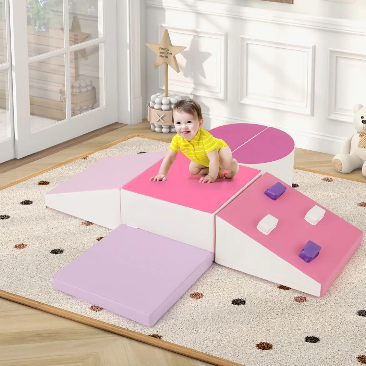 6 TLG. Kinder Schamstoff Bausteine mit Kletterfelsen zum Klettern & Krabbeln mit Klettverschlüsse