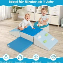 6 TLG. Kinder Schamstoff Bausteine mit Kletterfelsen zum Klettern & Krabbeln mit Klettverschlüsse