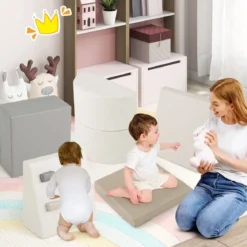 6 TLG. Kinder Schamstoff Bausteine mit Kletterfelsen zum Klettern & Krabbeln mit Klettverschlüsse