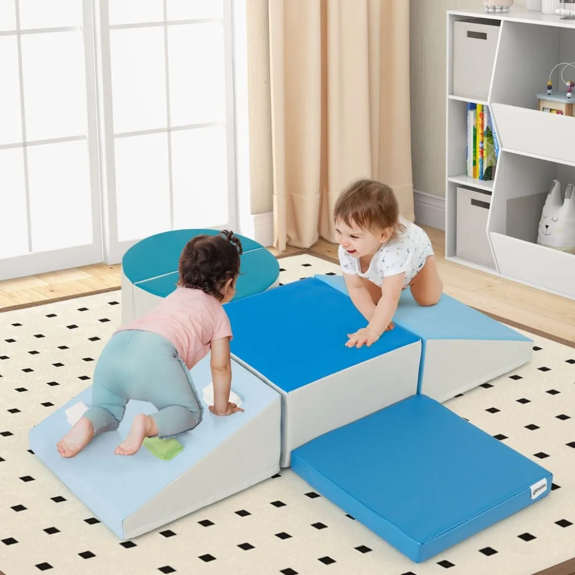6 TLG. Kinder Schamstoff Bausteine mit Kletterfelsen zum Klettern & Krabbeln mit Klettverschlüsse