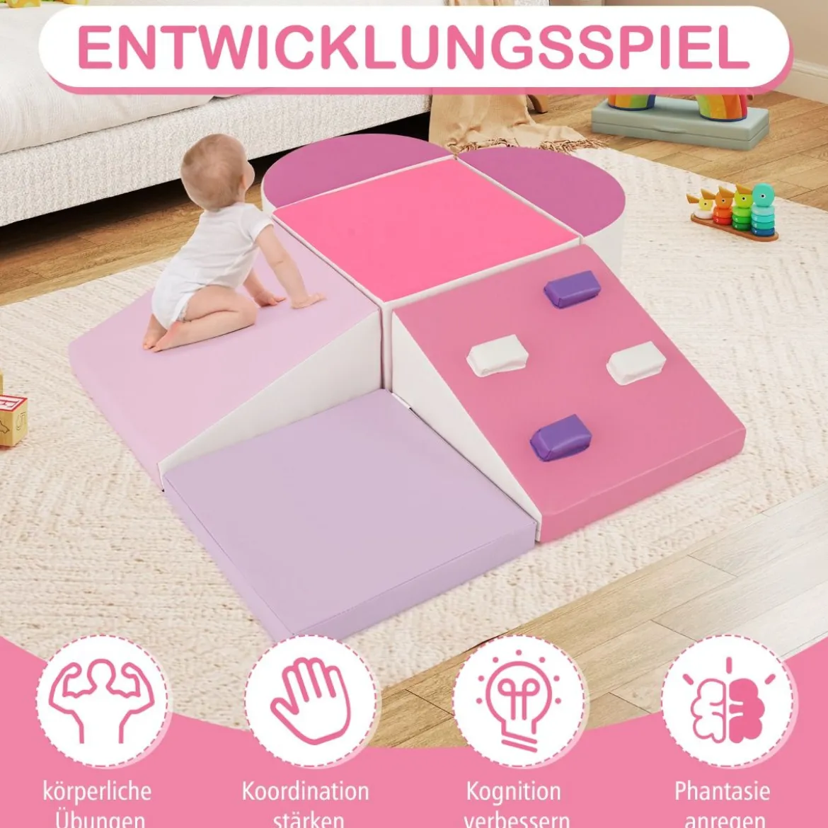 6 TLG. Kinder Schamstoff Bausteine mit Kletterfelsen zum Klettern & Krabbeln mit Klettverschlüsse