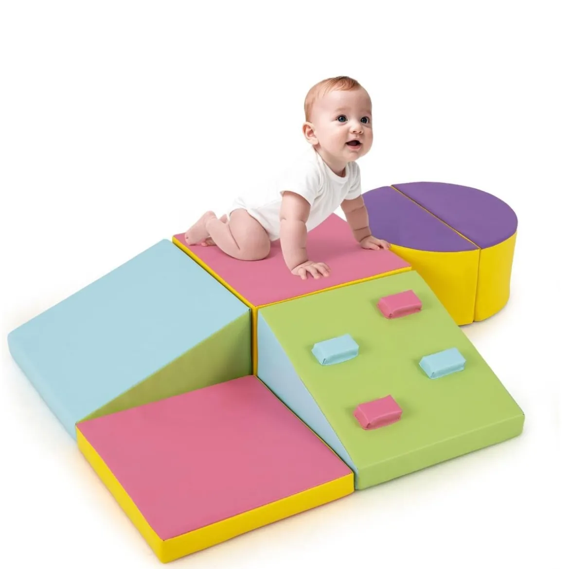 6 TLG. Kinder Schamstoff Bausteine mit Kletterfelsen zum Klettern & Krabbeln mit Klettverschlüsse