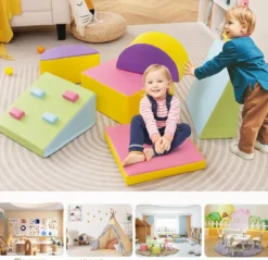 6 TLG. Kinder Schamstoff Bausteine mit Kletterfelsen zum Klettern & Krabbeln mit Klettverschlüsse