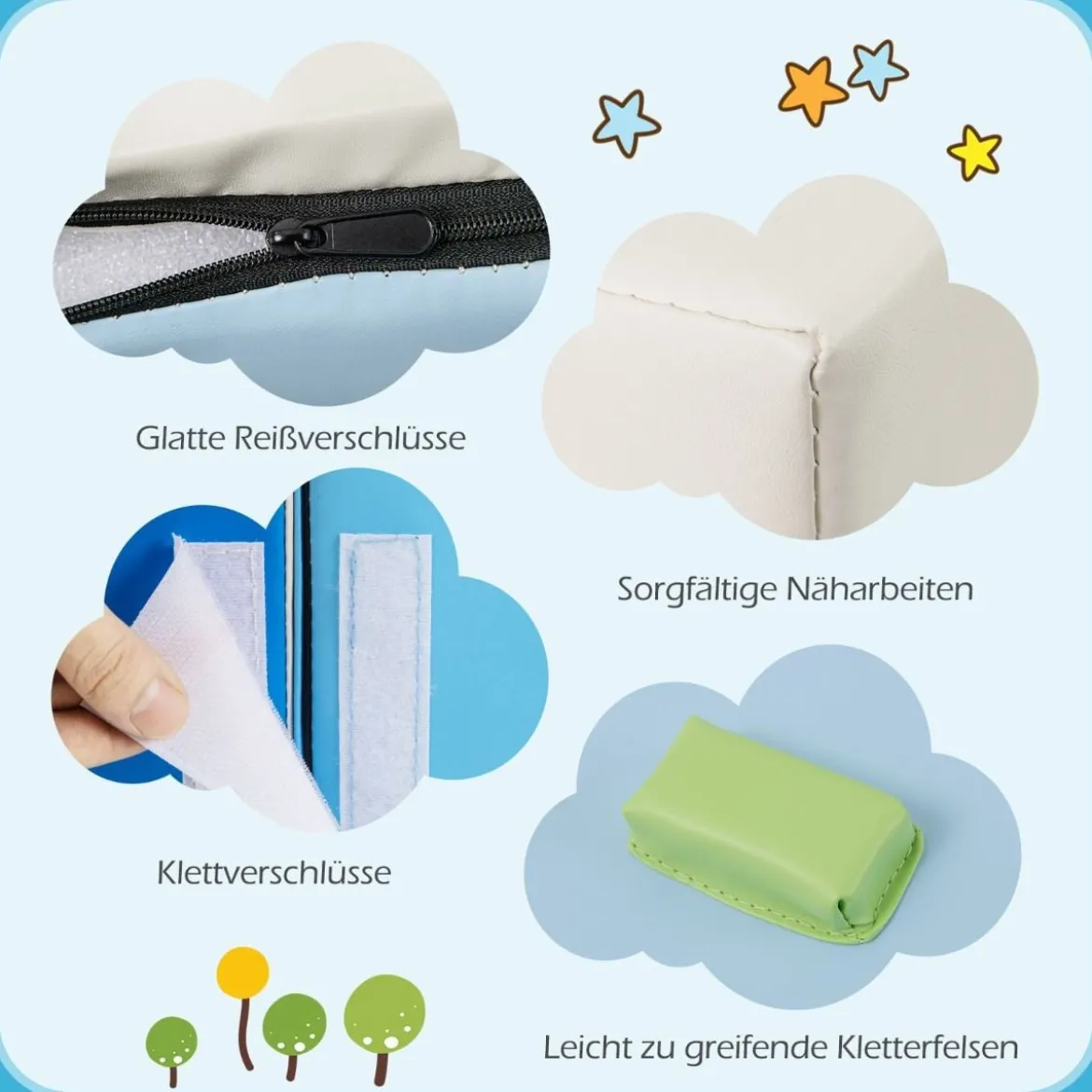 6 TLG. Kinder Schamstoff Bausteine mit Kletterfelsen zum Klettern & Krabbeln mit Klettverschlüsse