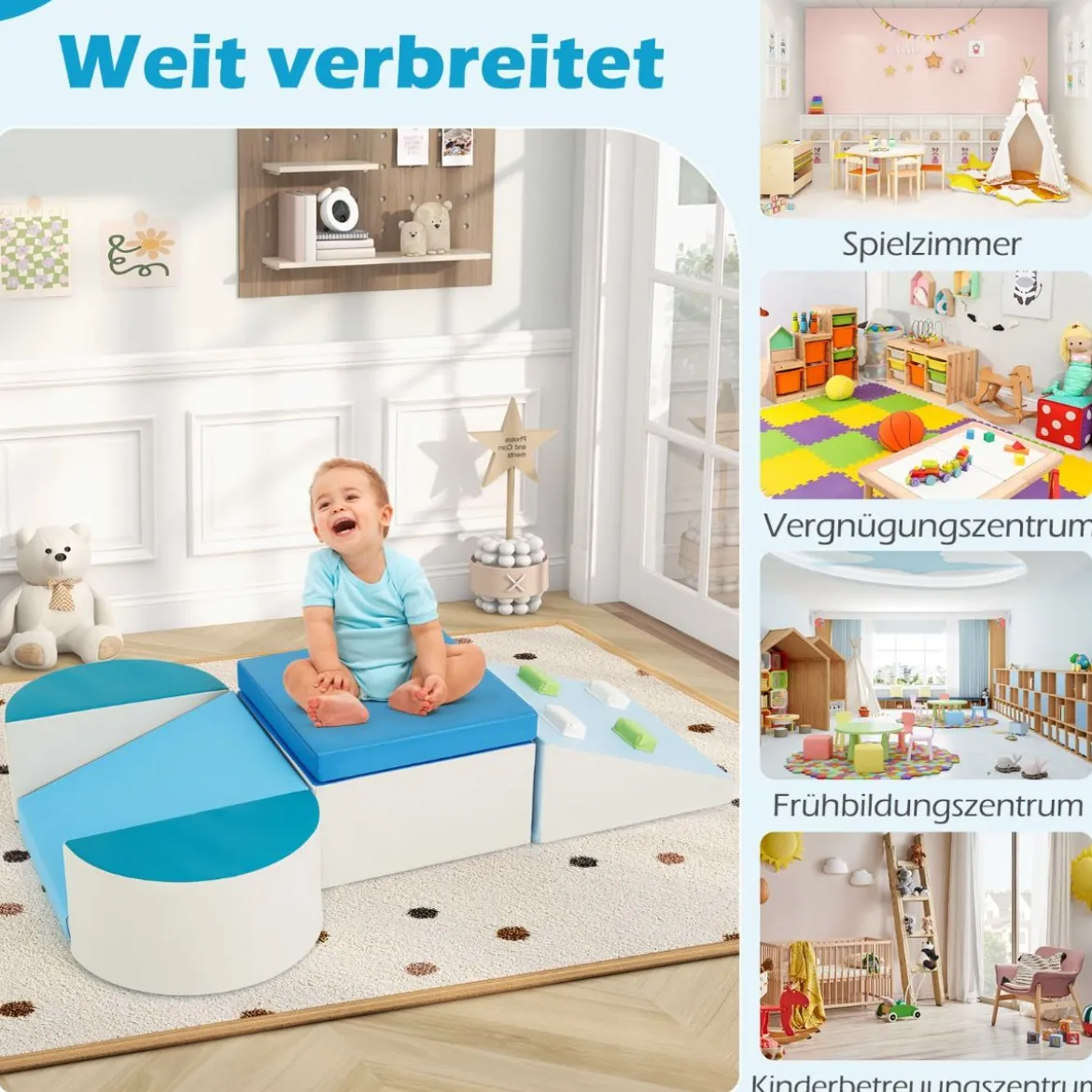 6 TLG. Kinder Schamstoff Bausteine mit Kletterfelsen zum Klettern & Krabbeln mit Klettverschlüsse