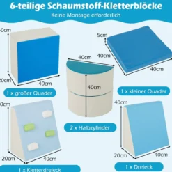 6 TLG. Kinder Schamstoff Bausteine mit Kletterfelsen zum Klettern & Krabbeln mit Klettverschlüsse