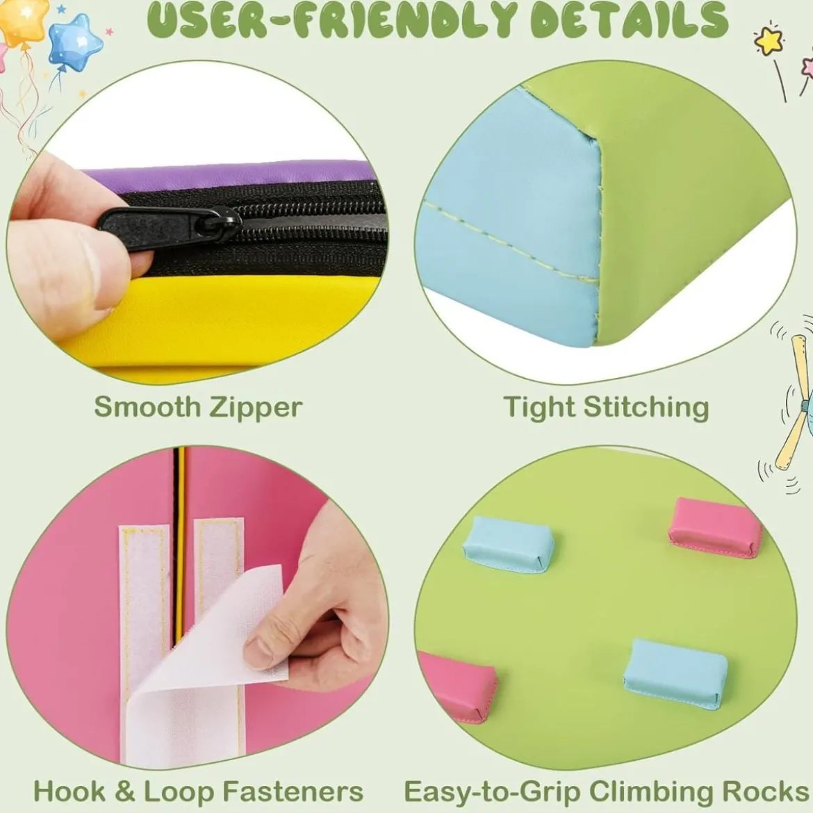 6 TLG. Kinder Schamstoff Bausteine mit Kletterfelsen zum Klettern & Krabbeln mit Klettverschlüsse