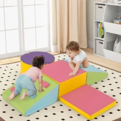 6 TLG. Kinder Schamstoff Bausteine mit Kletterfelsen zum Klettern & Krabbeln Softbausteine
