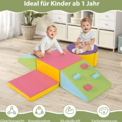 6 TLG. Kinder Schamstoff Bausteine mit Kletterfelsen zum Klettern & Krabbeln Softbausteine