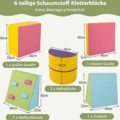 6 TLG. Kinder Schamstoff Bausteine mit Kletterfelsen zum Klettern & Krabbeln Softbausteine