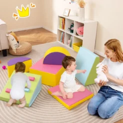 6 TLG. Kinder Schamstoff Bausteine mit Kletterfelsen zum Klettern & Krabbeln Softbausteine