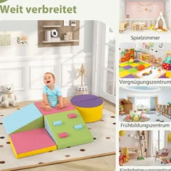 6 TLG. Kinder Schamstoff Bausteine mit Kletterfelsen zum Klettern & Krabbeln Softbausteine
