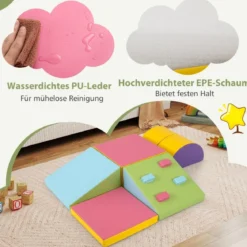 6 TLG. Kinder Schamstoff Bausteine mit Kletterfelsen zum Klettern & Krabbeln Softbausteine
