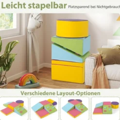 6 TLG. Kinder Schamstoff Bausteine mit Kletterfelsen zum Klettern & Krabbeln Softbausteine