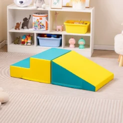 2 TLG. Kinder Schaumstoff Bausteine zum Toben und Klettern Softbausteine Gelb + Grün mit Klettverschlüsse
