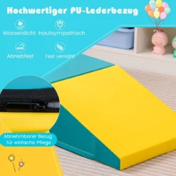 2 TLG. Kinder Schaumstoff Bausteine zum Toben und Klettern Softbausteine Gelb + Grün mit Klettverschlüsse