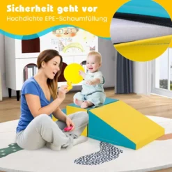 2 TLG. Kinder Schaumstoff Bausteine zum Toben und Klettern Softbausteine Gelb + Grün mit Klettverschlüsse