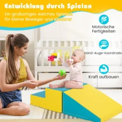 2 TLG. Kinder Schaumstoff Bausteine zum Toben und Klettern Softbausteine Gelb + Grün mit Klettverschlüsse